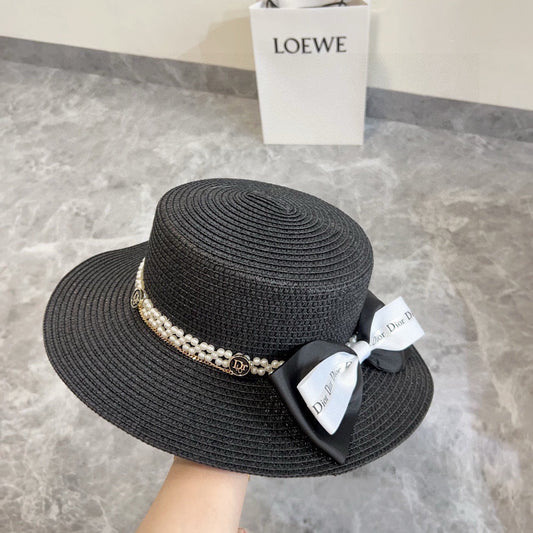 2025 new bow flat hat straw hat