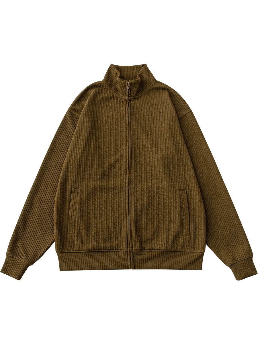 26 New pleated striped stand-up collar coat