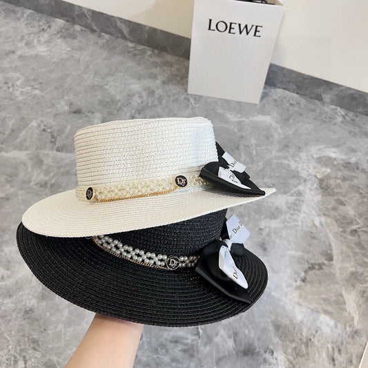 2025 new bow flat hat straw hat