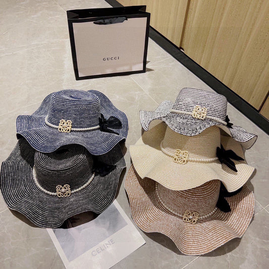 2025 new style ruffled pearl top hat straw hat