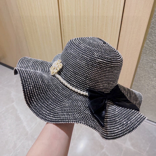 2025 new style ruffled pearl top hat straw hat