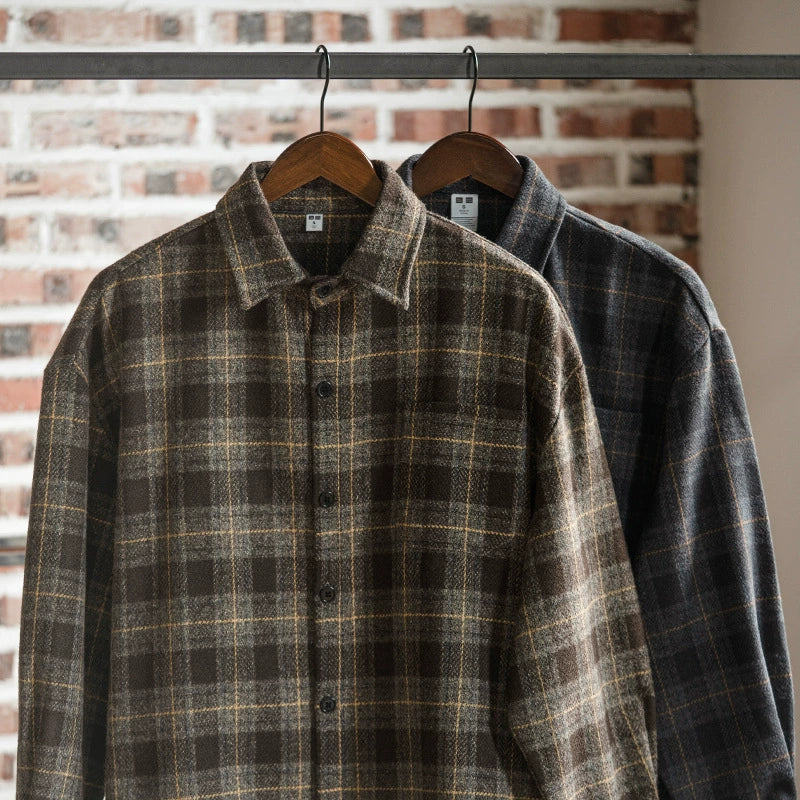 26 Workwear brushed loose checkered shirt for men