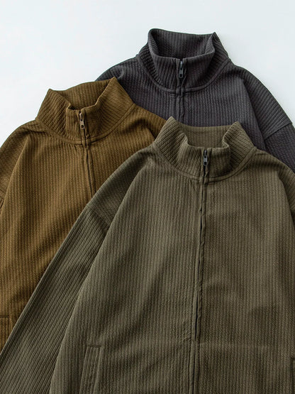 26 New pleated striped stand-up collar coat