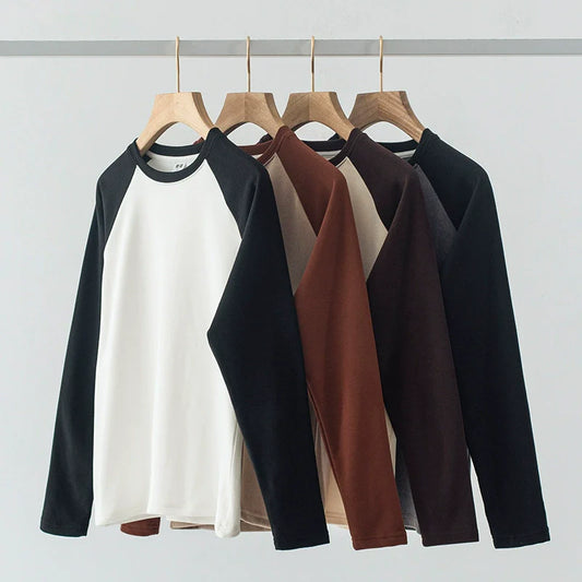 26 Double sided velvet round neck long sleeved T-shirt for warmth and thickened velvet