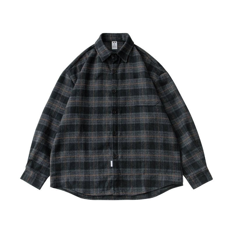 26 Workwear brushed loose checkered shirt for men