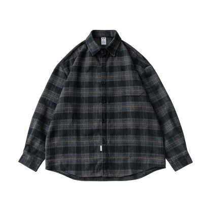 26 Workwear brushed loose checkered shirt for men