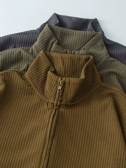 26 New pleated striped stand-up collar coat